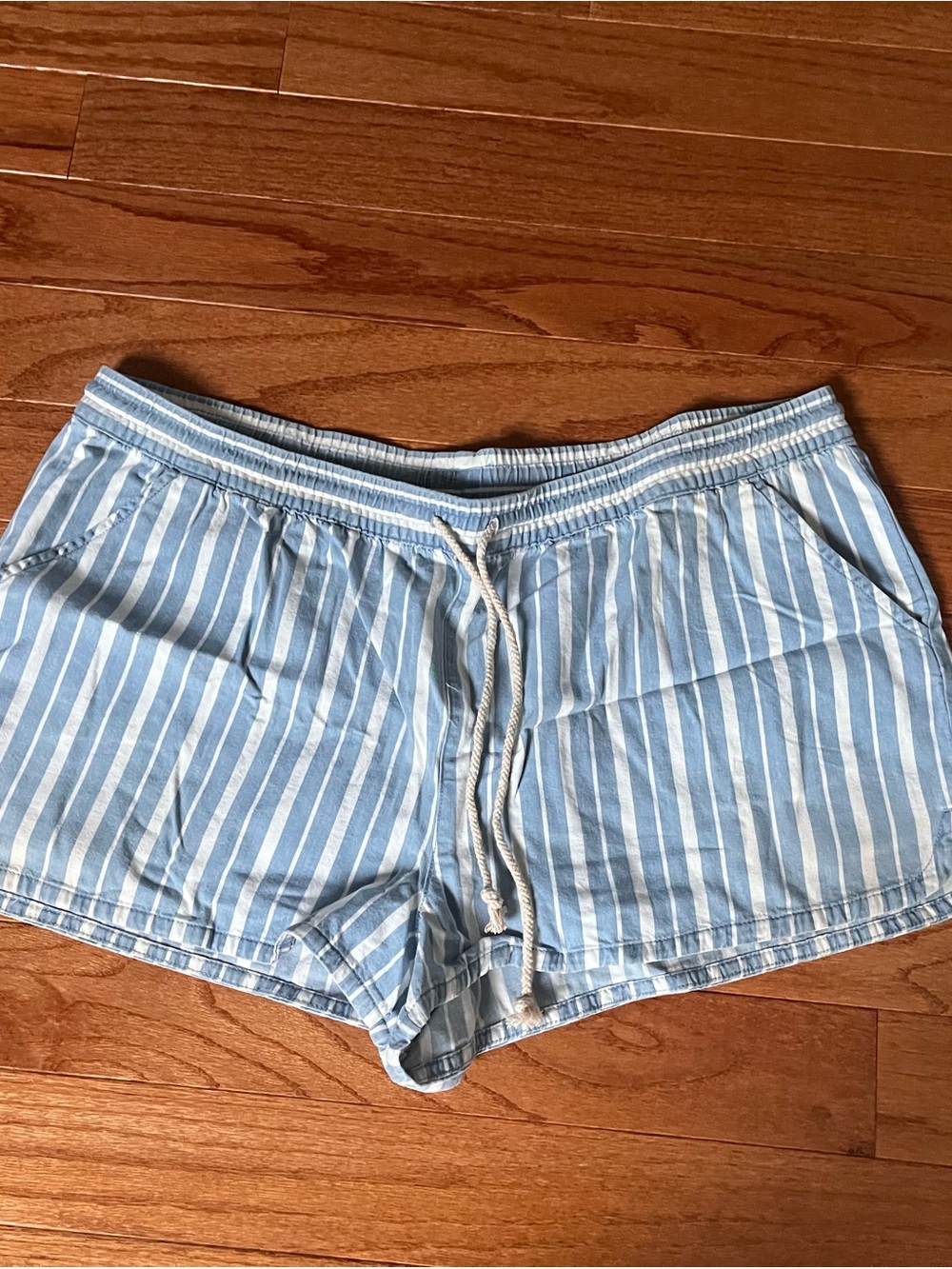 aerie Light Blue & White Striped Drawstring Athletic Shorts